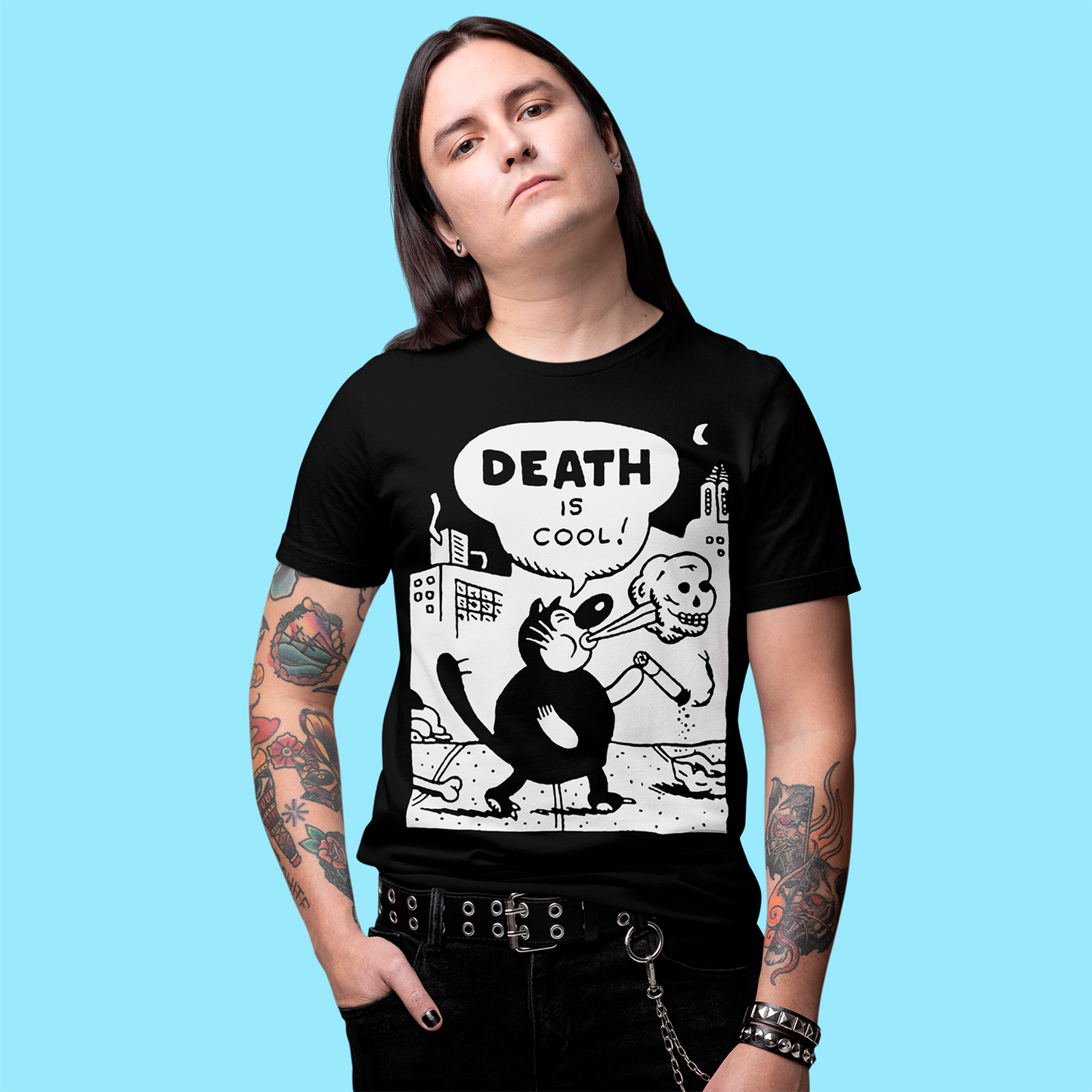 Woman wearing Death Is Cool T-Shirt White Print