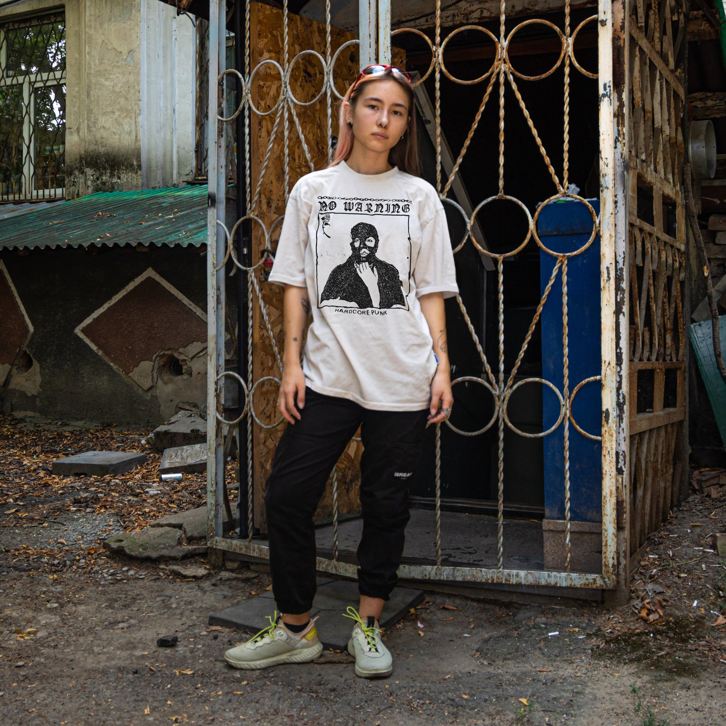 Girl wearing No Warning hardcore punk band T-shirt